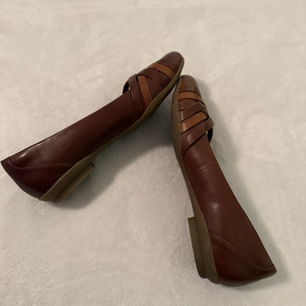 Clarks Sara Clover Mahogany Brown‎ Leather Woven Comfort Flats Women's Size 7.5M - Picture 4 of 9